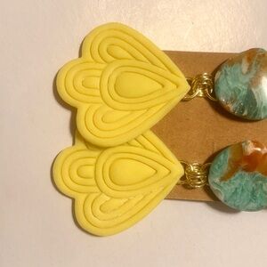 Hand Crafted Yellow and Orange Earrings with Art Deco Design
